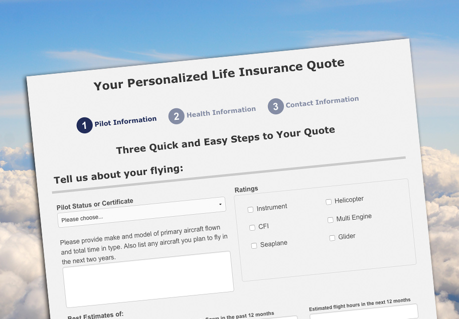 Pilot life insurance quote form against a blue sky
